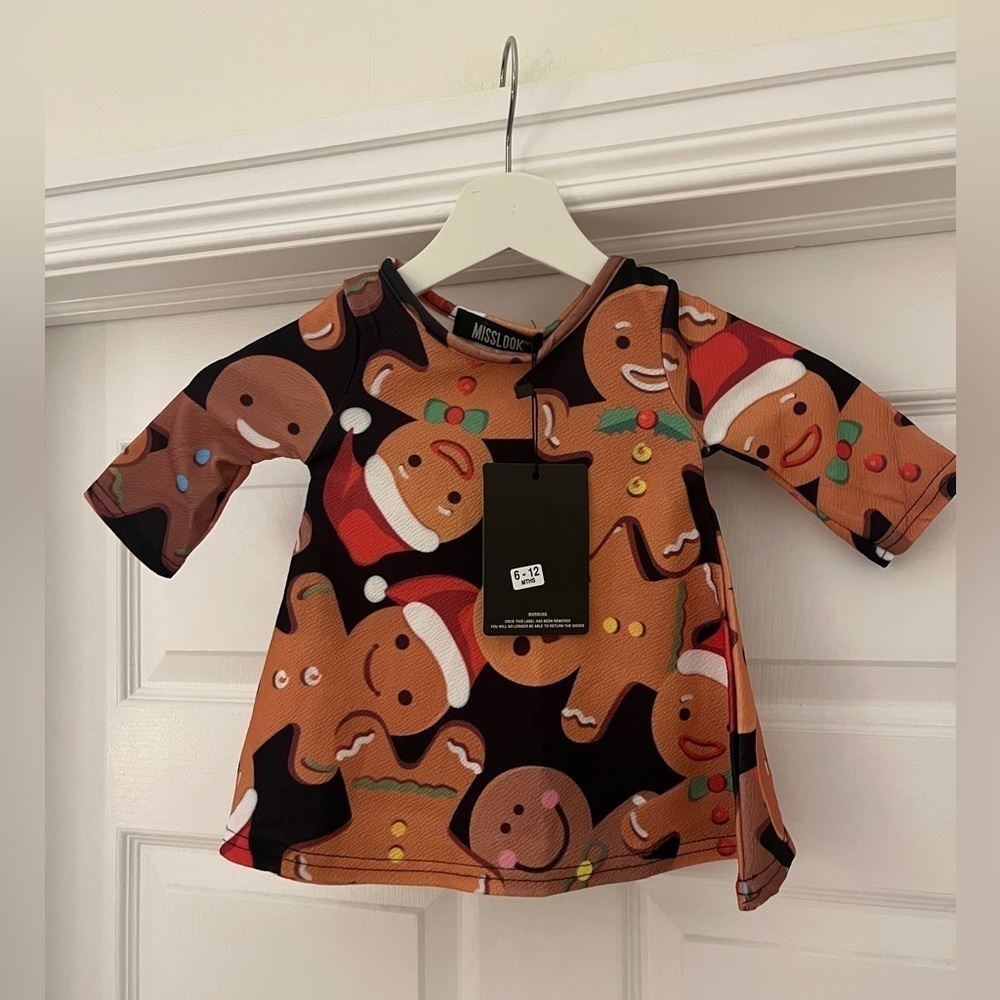 NWT Misslook girls Christmas dress gingerbread pattern size 6-12 months